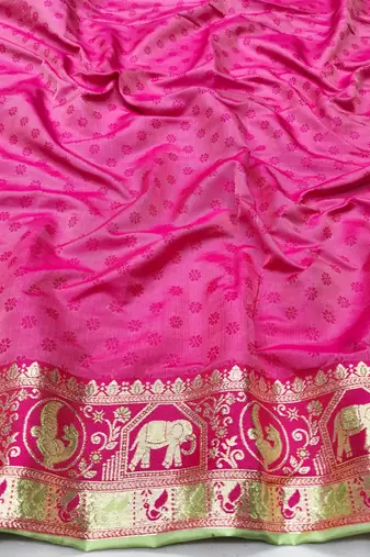 Light green zari woven silk traditional saree with blouse piece