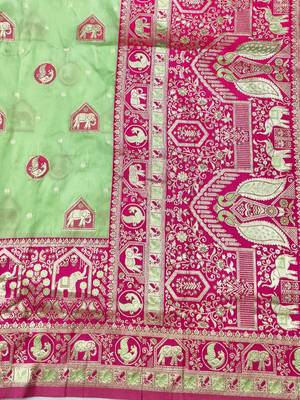 Light green zari woven silk traditional saree with blouse piece 5