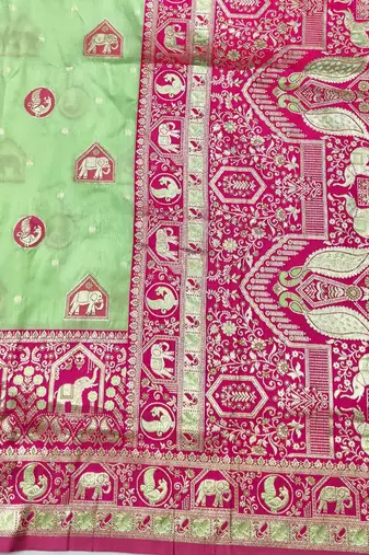 Light green zari woven silk traditional saree with blouse piece