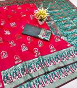 Rani zari woven baluchari silk traditional saree with blouse piece