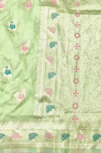 Light green zari woven silk traditional saree with blouse piece
