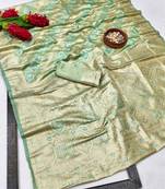 Green zari woven banarasi satin silk traditional saree with blouse piece