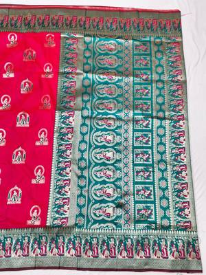 Rani zari woven baluchari silk traditional saree with blouse piece 2