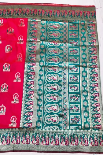 Rani zari woven baluchari silk traditional saree with blouse piece