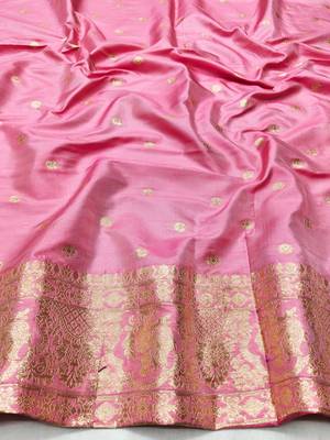 Pink zari woven banarasi silk traditional saree with blouse piece 2