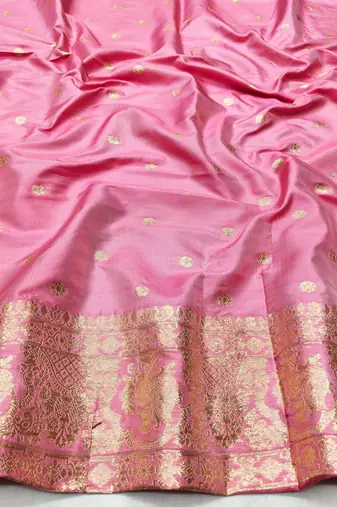Pink zari woven banarasi silk traditional saree with blouse piece