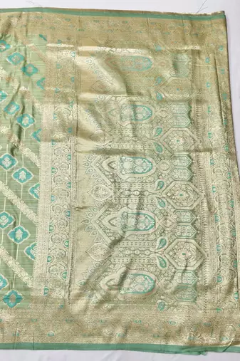 Green zari woven satin silk traditional saree with blouse piece