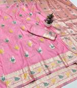 Pink zari woven banarasi silk traditional saree with blouse piece
