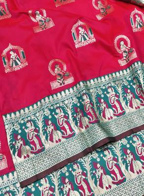 Rani zari woven baluchari silk traditional saree with blouse piece 3