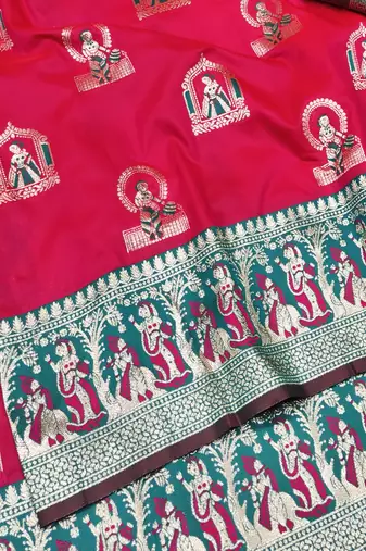 Rani zari woven baluchari silk traditional saree with blouse piece