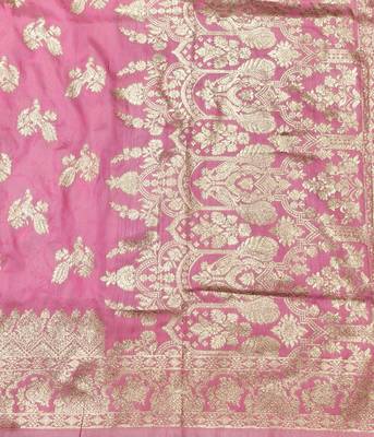 Pink zari woven banarasi silk traditional saree with blouse piece 3
