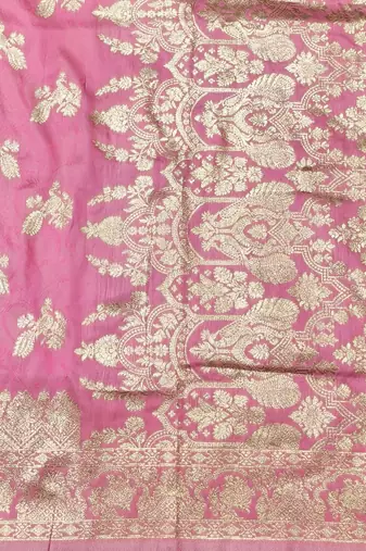 Pink zari woven banarasi silk traditional saree with blouse piece