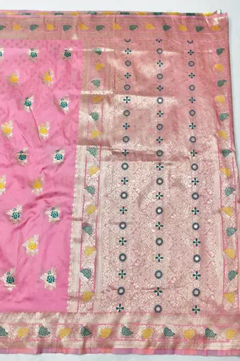 Pink zari woven silk traditional saree with blouse piece