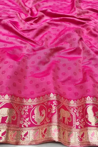Pink zari woven silk traditional saree with blouse piece