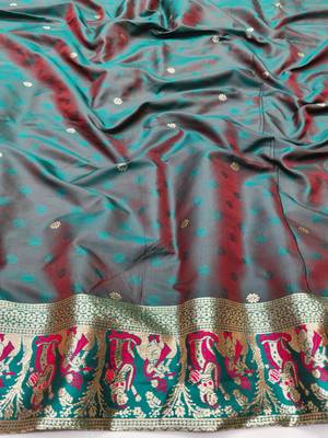 Rani zari woven baluchari silk traditional saree with blouse piece 4