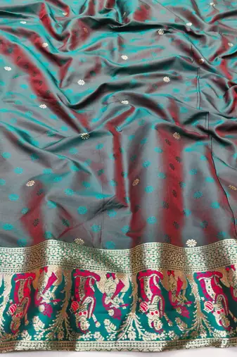 Rani zari woven baluchari silk traditional saree with blouse piece