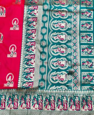 Rani zari woven baluchari silk traditional saree with blouse piece 5