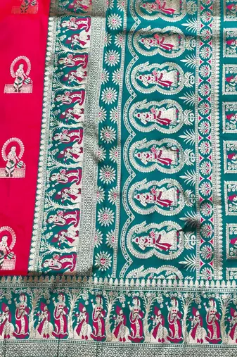 Rani zari woven baluchari silk traditional saree with blouse piece
