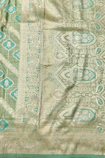 Green zari woven satin silk traditional saree with blouse piece