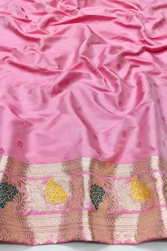 Pink zari woven silk traditional saree with blouse piece