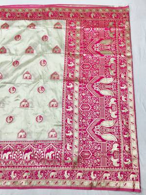 Cream zari woven silk traditional saree with blouse piece 2
