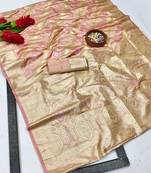 Pink zari woven banarasi satin silk traditional saree with blouse piece