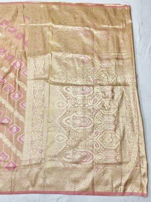 Pink zari woven satin silk traditional saree with blouse piece 2
