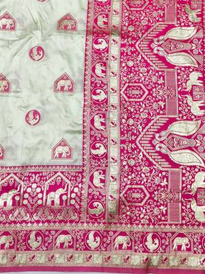Cream zari woven silk traditional saree with blouse piece 5