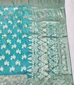 Blue zari woven banarasi silk traditional saree with blouse piece