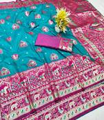 Rama zari woven banarasi silk traditional saree with blouse piece