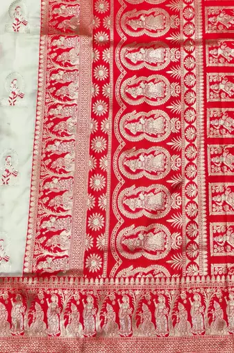 Cream zari woven baluchari silk traditional saree with blouse piece