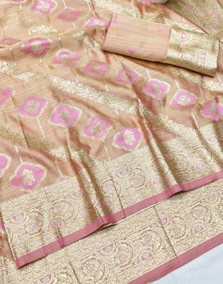 Pink zari woven satin silk traditional saree with blouse piece 3