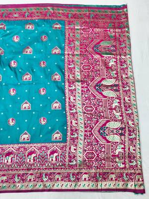 Rama zari woven silk traditional saree with blouse piece 2