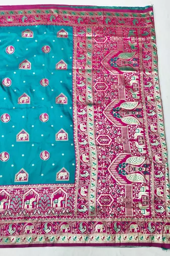 Rama zari woven silk traditional saree with blouse piece