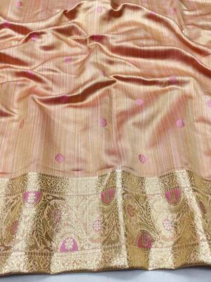 Pink zari woven satin silk traditional saree with blouse piece 4
