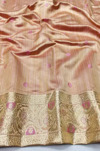 Pink zari woven satin silk traditional saree with blouse piece