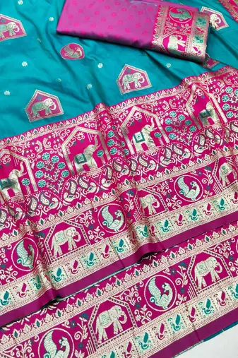 Rama zari woven silk traditional saree with blouse piece