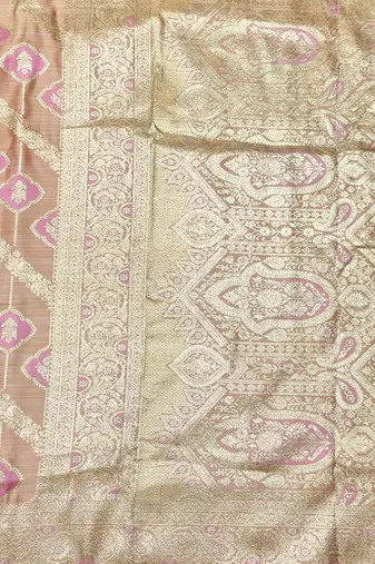 Pink zari woven satin silk traditional saree with blouse piece