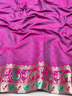 Rama zari woven silk traditional saree with blouse piece 4