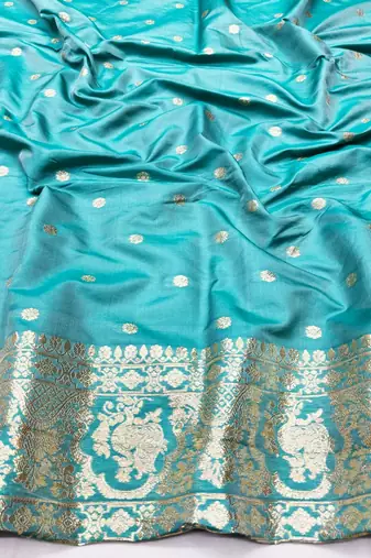Blue zari woven banarasi silk traditional saree with blouse piece