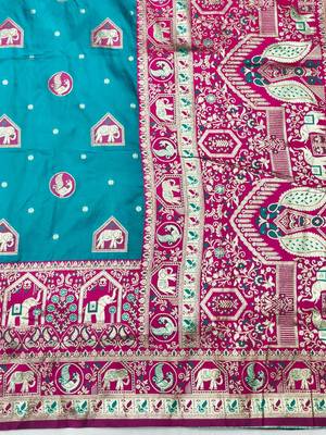Rama zari woven silk traditional saree with blouse piece 5