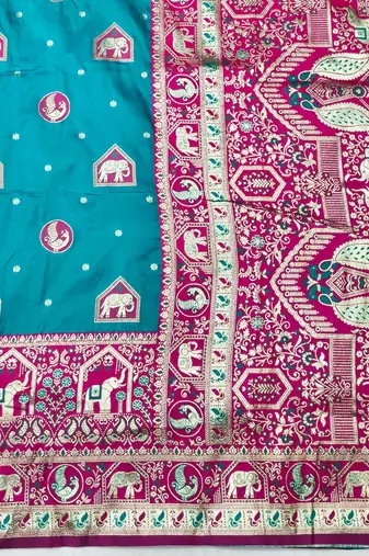Rama zari woven silk traditional saree with blouse piece