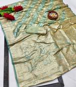 Firozi zari woven banarasi satin silk traditional saree with blouse piece
