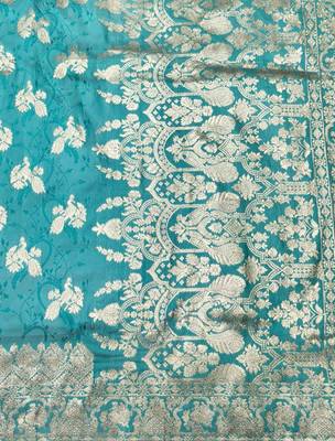 Blue zari woven banarasi silk traditional saree with blouse piece 3