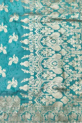 Blue zari woven banarasi silk traditional saree with blouse piece