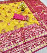 Gold zari woven silk traditional saree with blouse piece