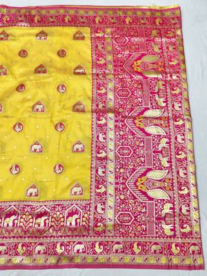 Gold zari woven silk traditional saree with blouse piece 2