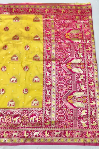 Gold zari woven silk traditional saree with blouse piece