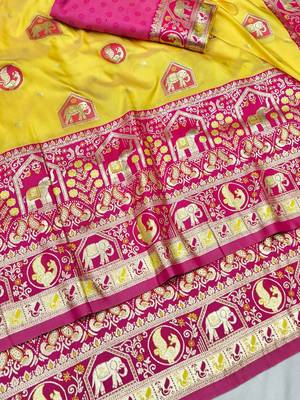 Gold zari woven silk traditional saree with blouse piece 3