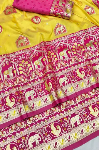 Gold zari woven silk traditional saree with blouse piece